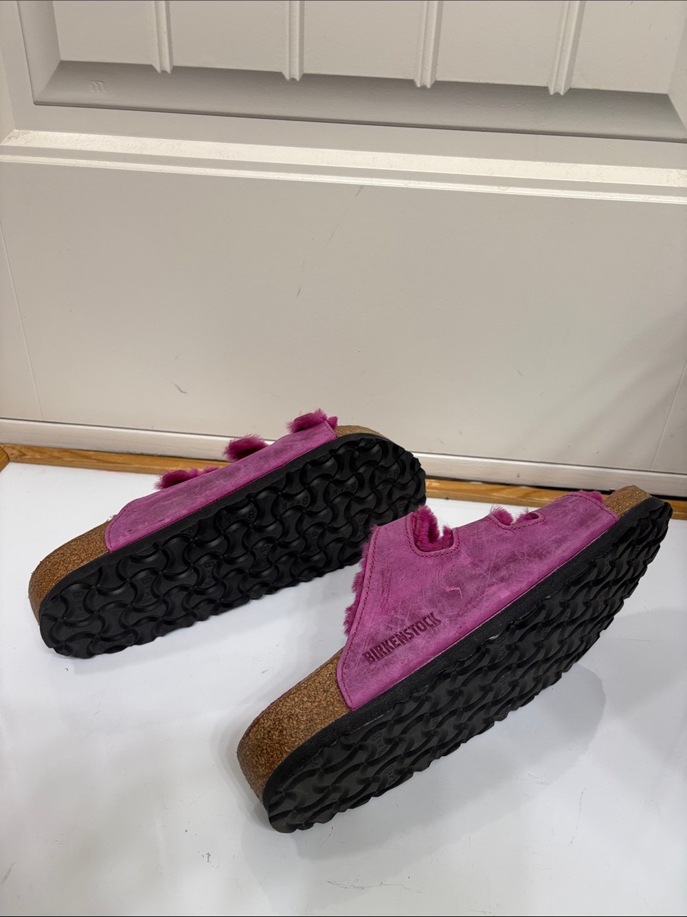 Birkenstock Arizona Shearling Triple-Strap Sandals - Fuchsia - Picture 10 of 11